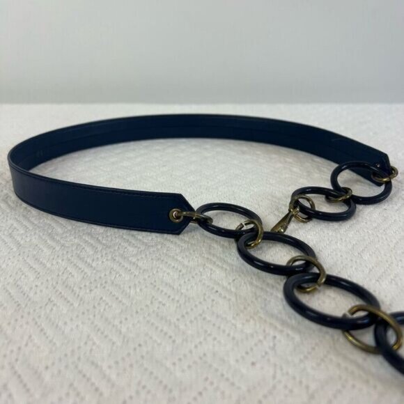 Vintage Navy Blue 80’s Belt Faux Leather Plastic Loops XL 27” 32” Retro - Picture 1 of 12